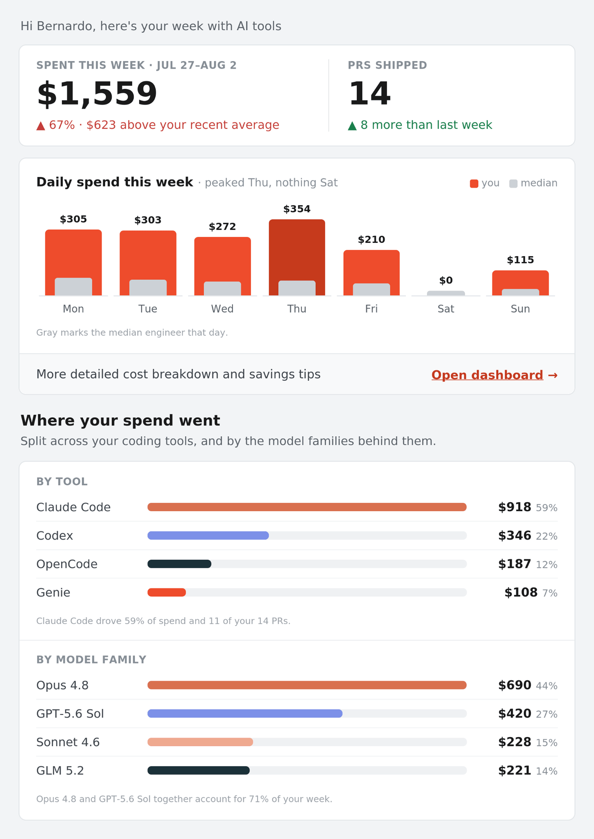 Dashboard costi AI coding